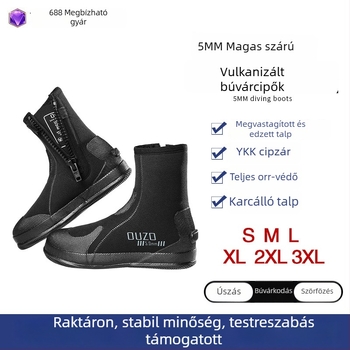 OUZO 5 mm búvárcipő, magas felsőrész, oldalsó cipzárral, csúszásmentes, perforáció- és kopásálló, neoprenfelsőrész, vulkanizált talp