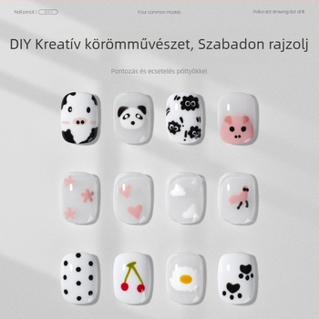 Öt az egyben nyomógombos pöttyös körömdíszítő toll, többfejes