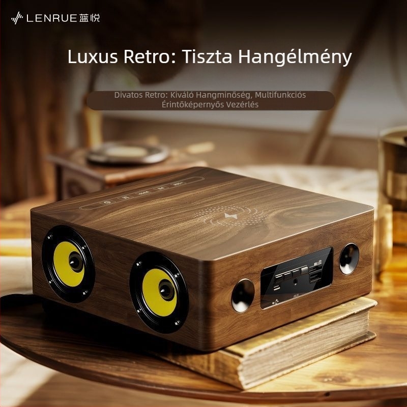 Retro fából készült Bluetooth hangszóró asztali mélynyomóval otthoni karaokehoz