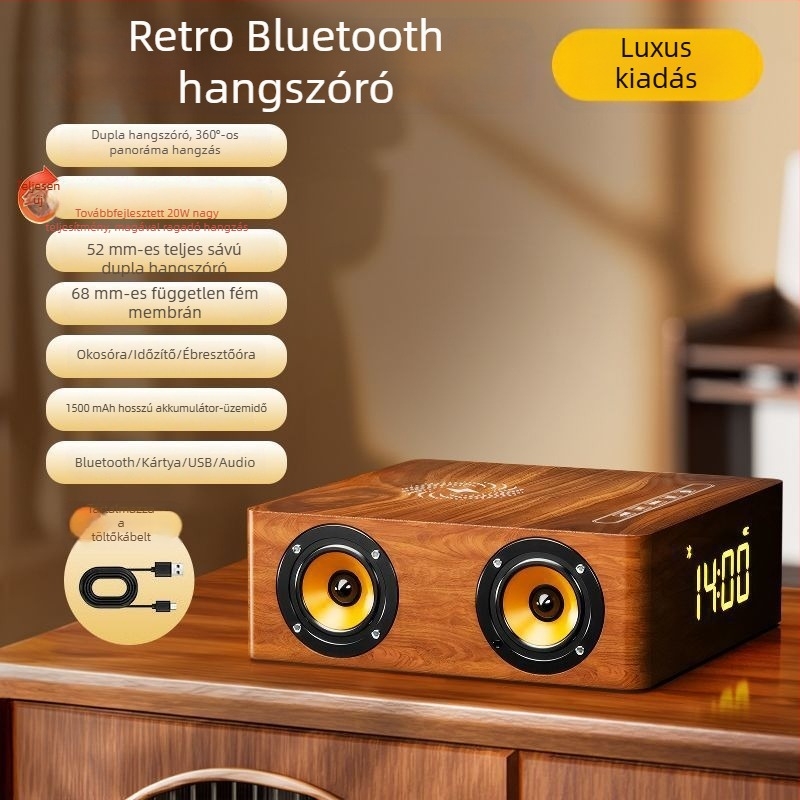 Retro fából készült Bluetooth hangszóró asztali mélynyomóval otthoni karaokehoz
