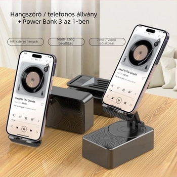 Hordozható 3-in-1 hangszóró állvánnyal, beépített akkumulátorral és töltési funkcióval, Bluetooth 5.3, 5W/5V, 10 m hatótávolság