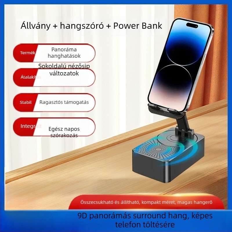 Hordozható 3-in-1 hangszóró állvánnyal, beépített akkumulátorral és töltési funkcióval, Bluetooth 5.3, 5W/5V, 10 m hatótávolság
