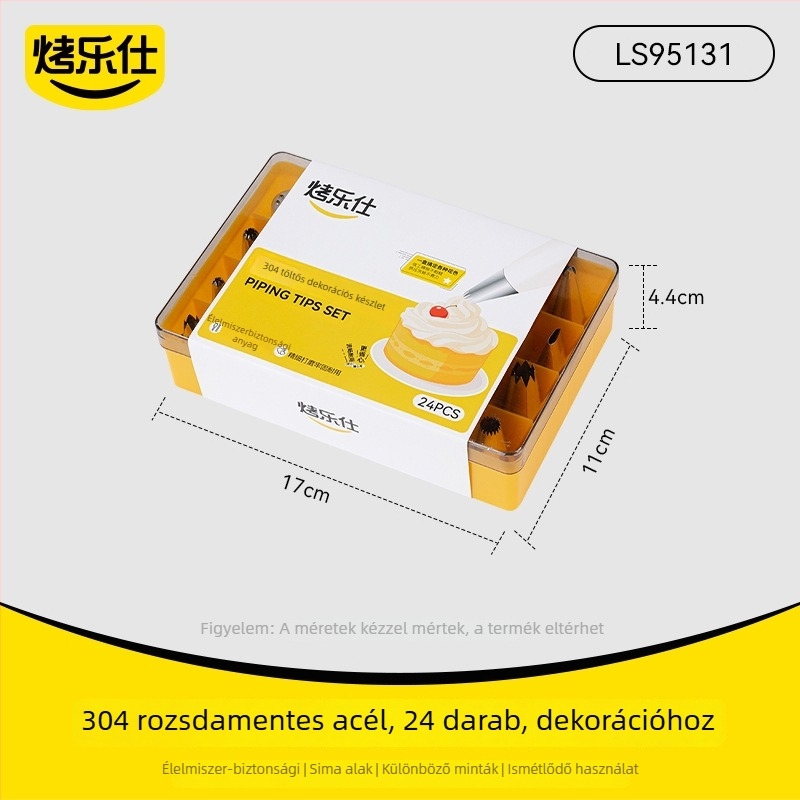 Díszítő cső készlet, 24 darab, 304 rozsdamentes acélból, torták díszítésére, modern minimalist stílus