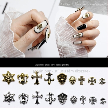 Körömdísz – punk stílus, antik fém befejezés, vegyes ötvözet díszítés, retro design, 50 db