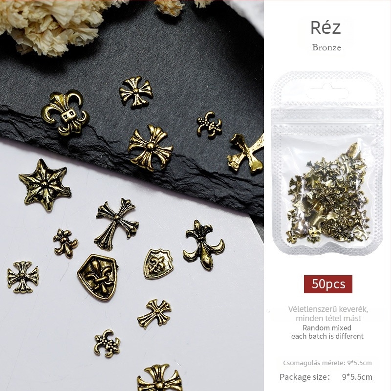 Körömdísz – punk stílus, antik fém befejezés, vegyes ötvözet díszítés, retro design, 50 db