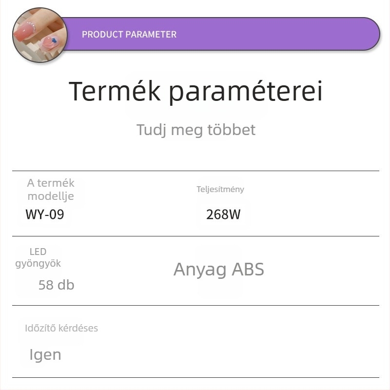 LED intelligens indukciós körömlámpa – hordozható gyors szárítású gél körömlámpa, modell WY-09