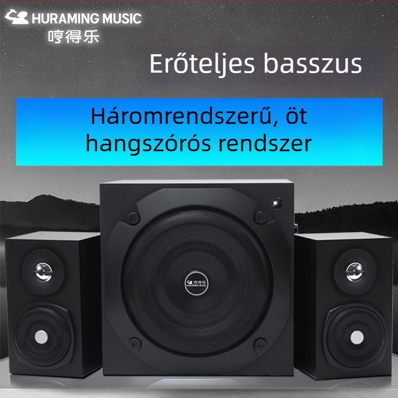 2.1 Bluetooth hangrendszer subwooferrel, fa kabinet, max 500W, MP3/USB lejátszás, 8 órás üzemidő