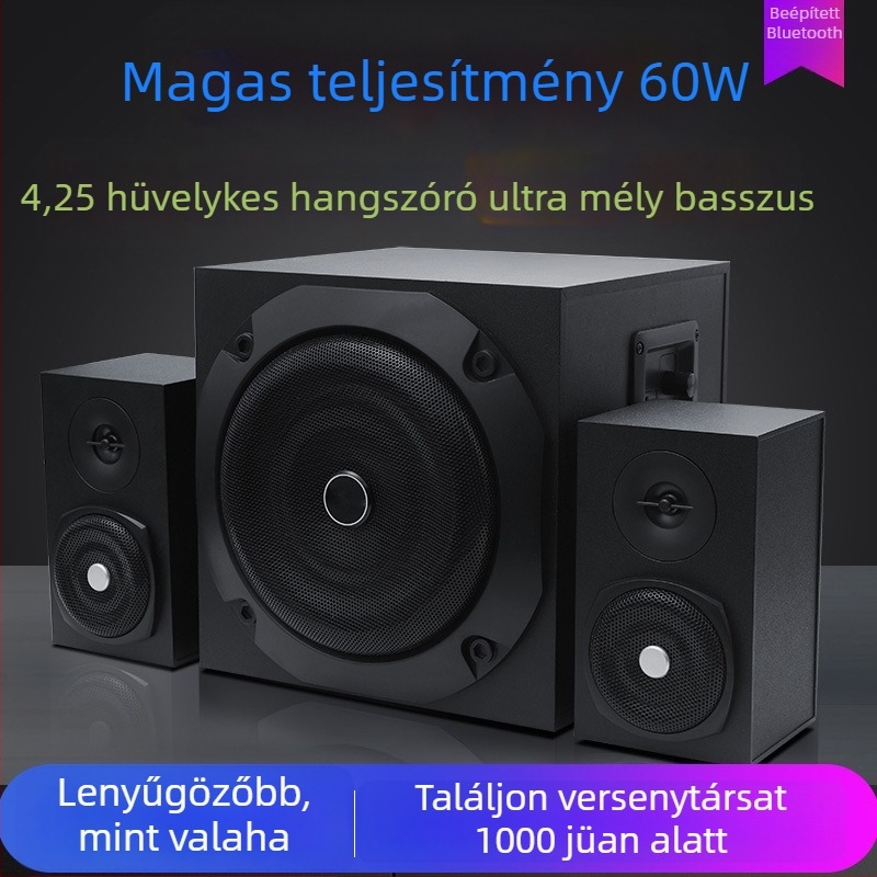 2.1 Bluetooth hangrendszer subwooferrel, fa kabinet, max 500W, MP3/USB lejátszás, 8 órás üzemidő