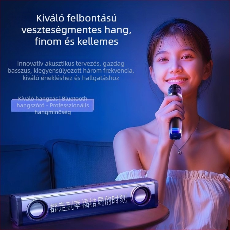 K100 Bluetooth karaoke hangsugárzó rendszer, két hangfallal, Bluetooth 5.3, 30W, beépített akkumulátor 4000–6000 mAh, frekvenciasáv 100 Hz–20 kHz, SNR ≥75 dB