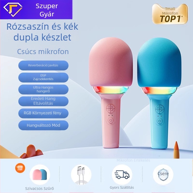 L8 karaoke mikrofon beépített hangszóróval gyerekeknek, mindent egyben, 5 W, 1000–1200 mAh, 100 Hz–20 kHz, SNR ≥60 dB, üzemidő 3–6 óra
