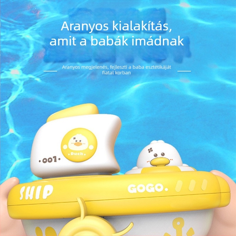 Rugóhajtású fürdőhajó - műanyag, 0–3 éveseknek, KBQ, Opp zacskó (Műanyag; Vízjáték; 0–3 év; KBQ; Opp zacskó)