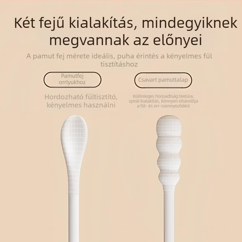 Egyszer használatos, dupla fejű fültisztító pálcikák papírszárú kivitelben, szöszmentes