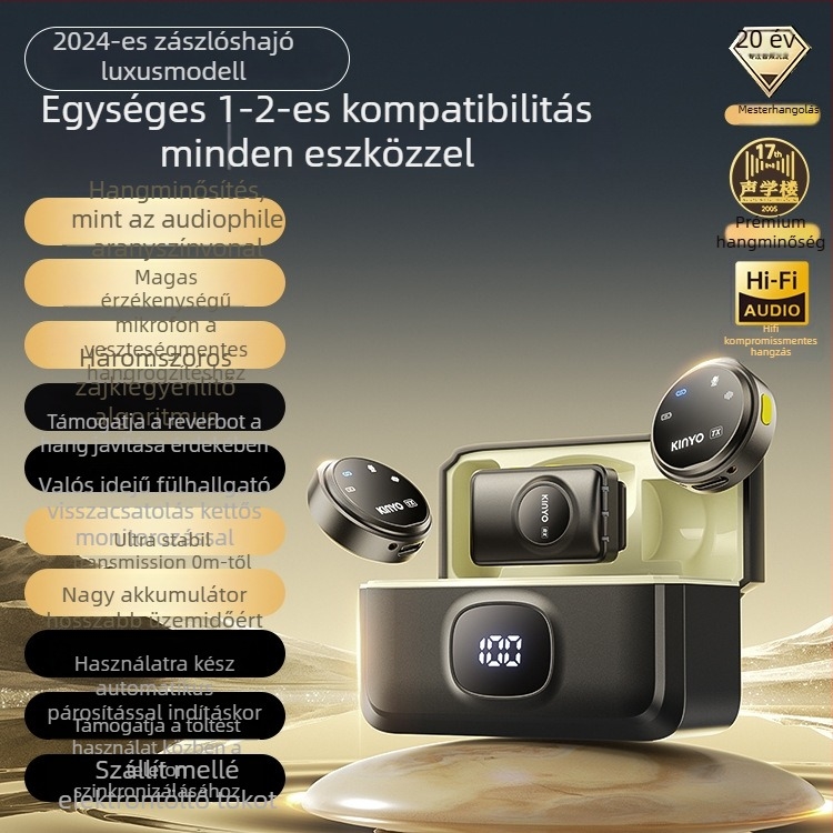 M60 gallérmikrofon élő adásokhoz és stúdiófelvételhez zajcsökkentéssel, beépített 2000–4000mAh akkumulátor, üzemidő 6–8 óra, frekvenciaválasz 100 Hz–20 kHz, SNR ≥75 dB, tápellátás 5V/5W