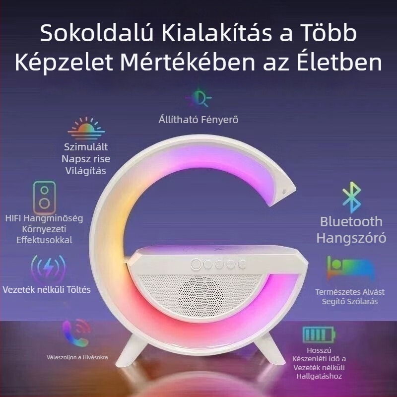 Többcélú Bluetooth hangszóró és asztali lámpa – éjjeli fény az ágy mellett, Bluetooth, 5W, beépített akkumulátor, 40Hz-20kHz, SNR ≥70dB