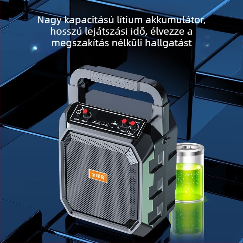 Kültéri Bluetooth karaokés hangszóró beépített mikrofonnal, hordozható 10W, 2000-4000mAh akkumulátor, Bluetooth 5.0, frekvencia-tartomány 60Hz-15kHz, SNR ≥70dB