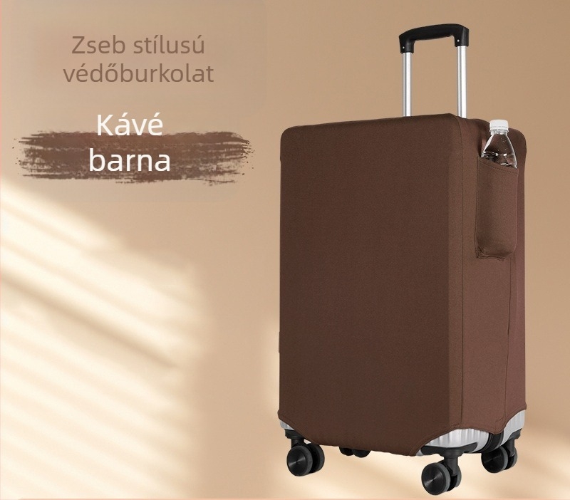 Oldalsó zsebbel rendelkező bőröndvédő huzat, megerősített poliészter-elasztán, kopásálló és vágásálló, por- és karcolásálló