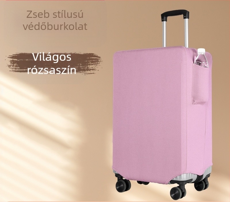 Oldalsó zsebbel rendelkező bőröndvédő huzat, megerősített poliészter-elasztán, kopásálló és vágásálló, por- és karcolásálló