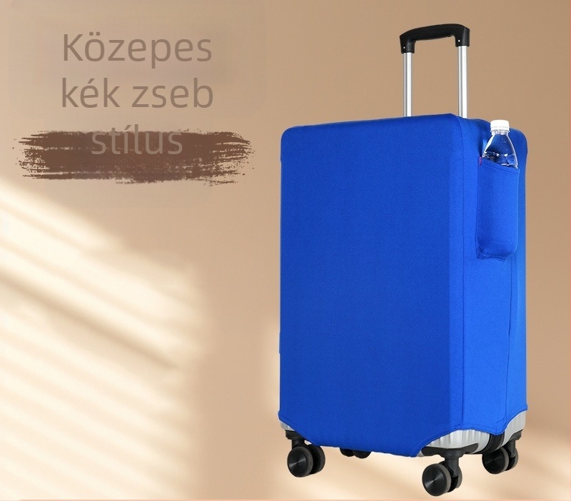 Oldalsó zsebbel rendelkező bőröndvédő huzat, megerősített poliészter-elasztán, kopásálló és vágásálló, por- és karcolásálló