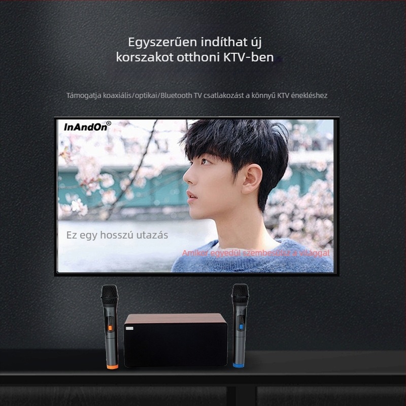 N-S10mini Otthoni KTV Karaoke All-in-One rendszer kettős mikrofonnal, Bluetooth 5.0, 60W, 60Hz-15kHz, SNR ≥70dB, AC tápegység