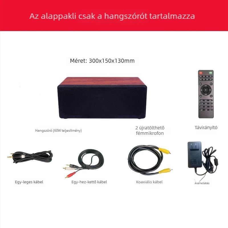 N-S10mini Otthoni KTV Karaoke All-in-One rendszer kettős mikrofonnal, Bluetooth 5.0, 60W, 60Hz-15kHz, SNR ≥70dB, AC tápegység