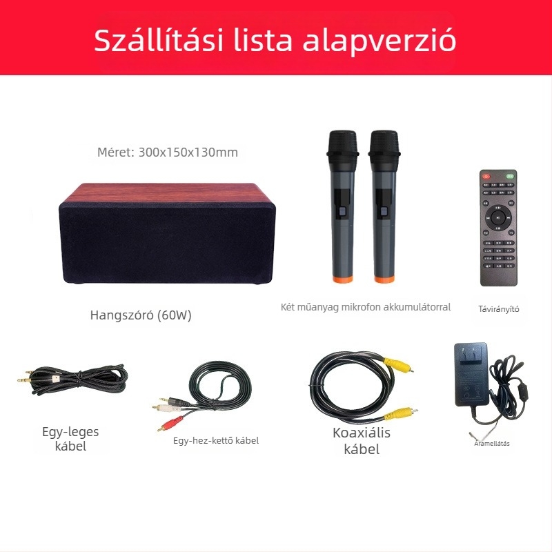N-S10mini Otthoni KTV Karaoke All-in-One rendszer kettős mikrofonnal, Bluetooth 5.0, 60W, 60Hz-15kHz, SNR ≥70dB, AC tápegység