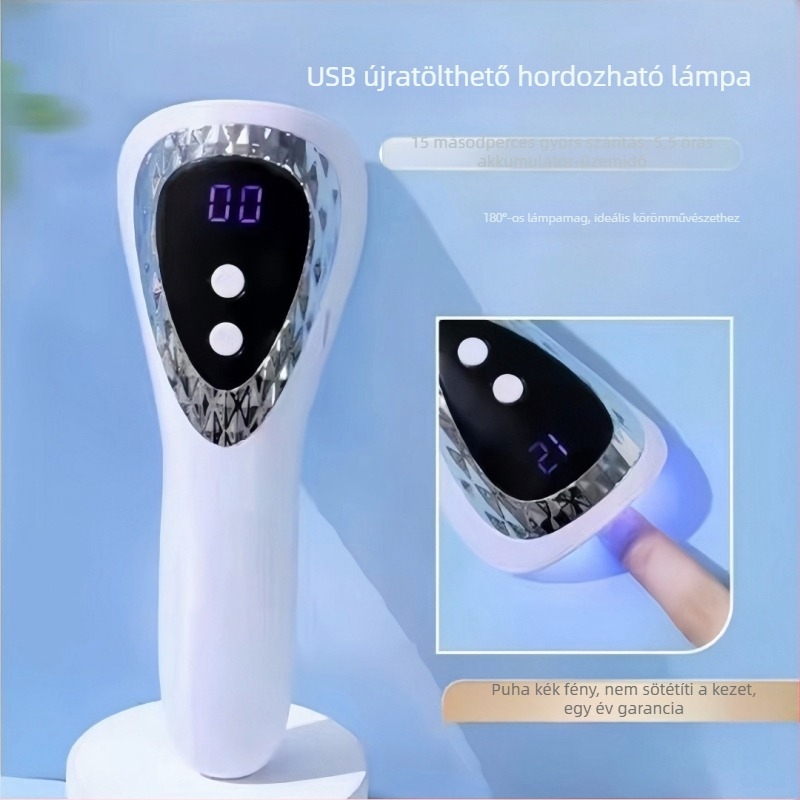 Kézi UV/LED körömlámpa kijelzővel, újratölthető, kompakt, gyors száradás géllakhoz, otthoni használatra