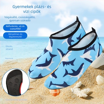 Gyerekeknek készült vízicipő strandhoz és vízi tevékenységekhez — csúszásmentes TPR talp, gyorsan száradó, puha talp, alacsony profilú felsőrész poliészterből
