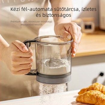 Kézben tartható fél-automata lisztszitáló – sütőpor-szitó, eszköz liszthez hálós szűrővel