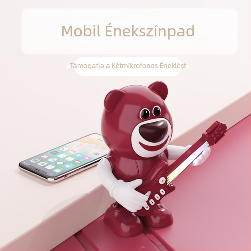 Gyerekeknek szóló Bluetooth karaoke hangfal mikrofonnal Strawberry Bear, fiúk és lányok számára duettekhez