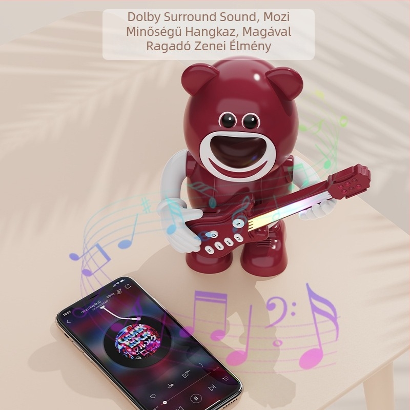Gyerekeknek szóló Bluetooth karaoke hangfal mikrofonnal Strawberry Bear, fiúk és lányok számára duettekhez