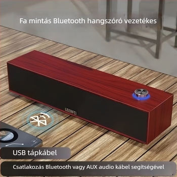 Fa textúrájú Bluetooth hangszóró számítógéphez - vezetékes és Bluetooth mód, USB interfész, 2 csatornás, 6W teljesítmény, fa ház