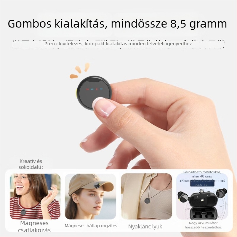 M1s Lavalier mikrofon beépített akkumulátorral, több mint 12 óra üzemidő, frekvencia-tartomány 100 Hz-20 kHz, SNR ≥70 dB