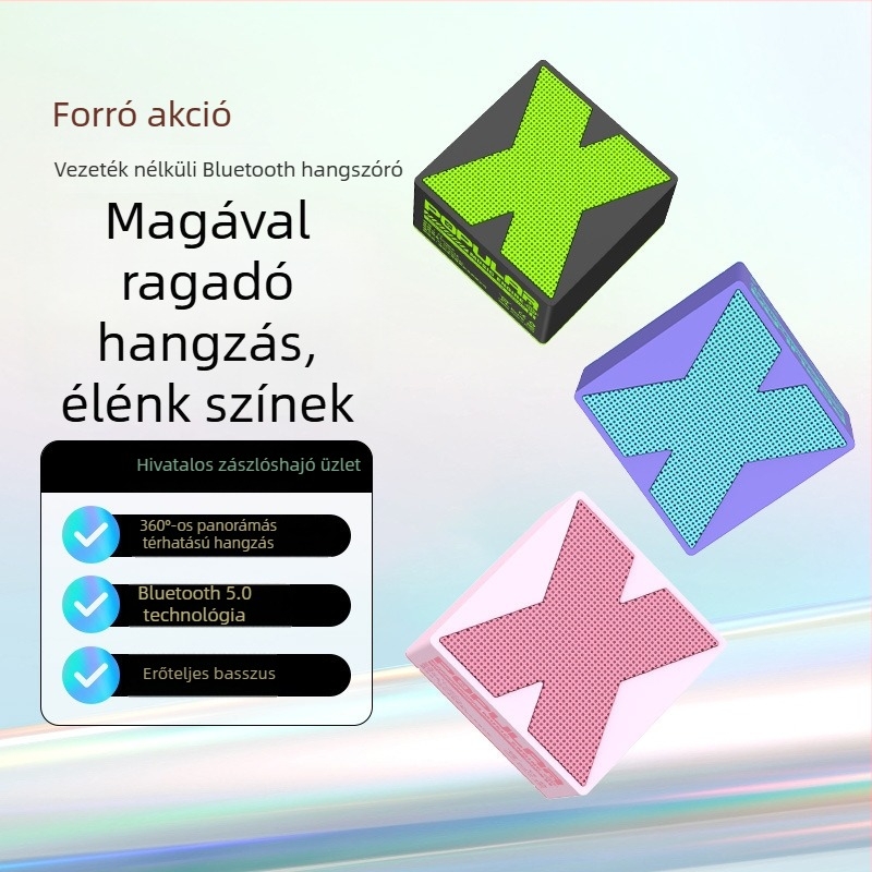 Vezeték nélküli Bluetooth hangszóró, kompakt kültéri használatra, hordozható mélysugárzó