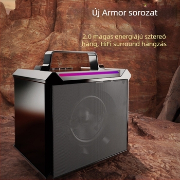 Külsőre tervezett Bluetooth hangszóró TWS-sel, 5W, 90 Hz–18 kHz, SNR ≥95 dB, hatótávolság 10 m, beépített 1000–1200 mAh akkumulátor, USB/AUX/TF bemenet