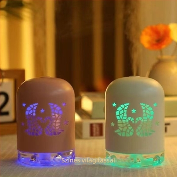Mini USB-s párásító LED világítással, kör alakú dizájn, 0,5 L tartály, 1 ködkimenet, USB tápegység, 8+ órás időzítő, halk működés