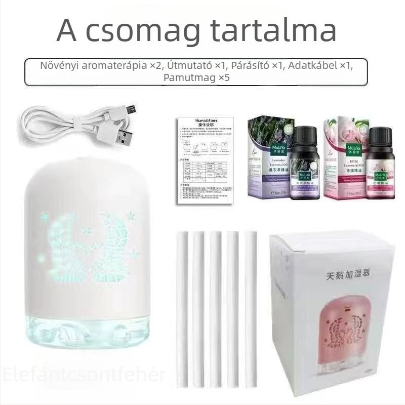 Mini USB-s párásító LED világítással, kör alakú dizájn, 0,5 L tartály, 1 ködkimenet, USB tápegység, 8+ órás időzítő, halk működés