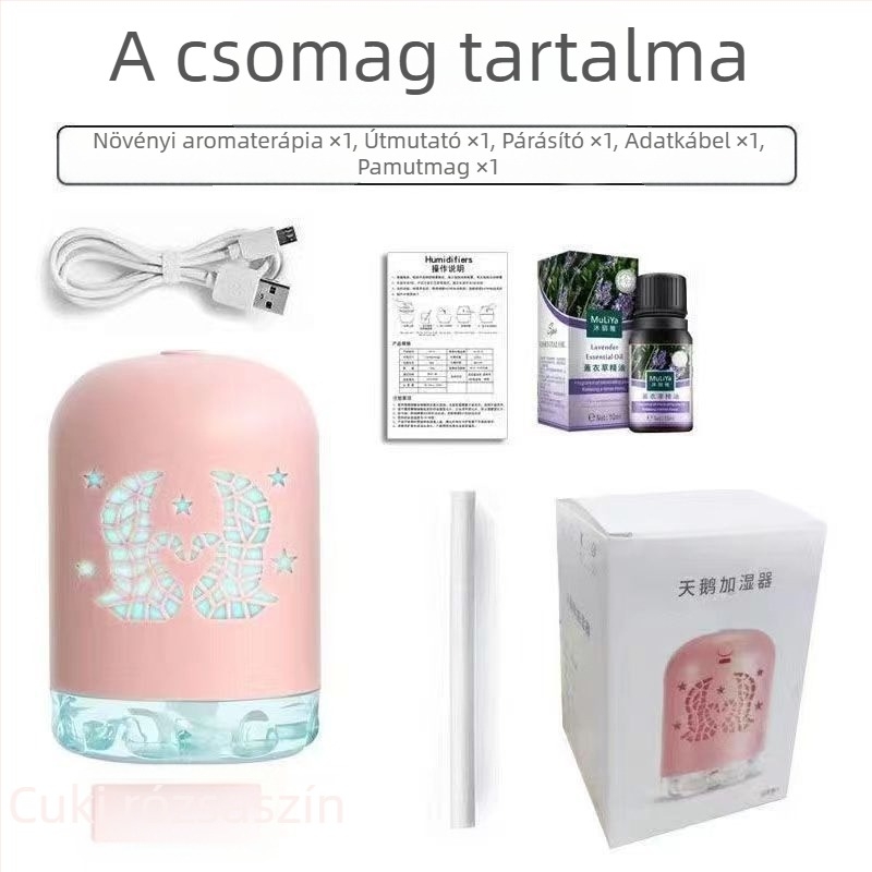 Mini USB-s párásító LED világítással, kör alakú dizájn, 0,5 L tartály, 1 ködkimenet, USB tápegység, 8+ órás időzítő, halk működés