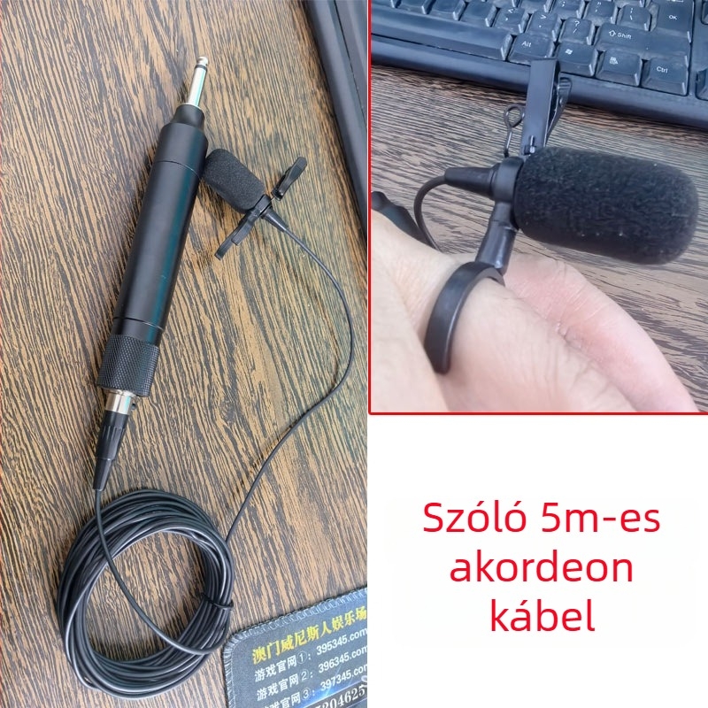 Vezetékes lavalier mikrofon hangszeres előadásokhoz – kettős csatornás, kondenzátor, 100 Hz–20 kHz, SNR ≥70 dB, akkumulátor nélkül