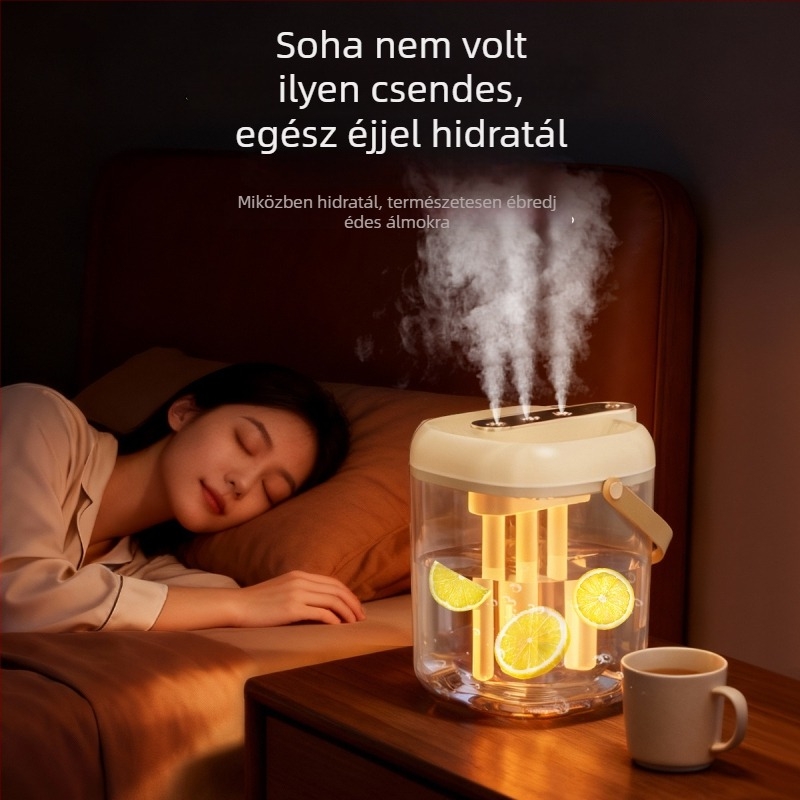 Háztartási párásító 3 kimeneti permettel, USB tápegység, víztartály ≤0,5 L, helyiségig 10 m², zaj 36–45 dB