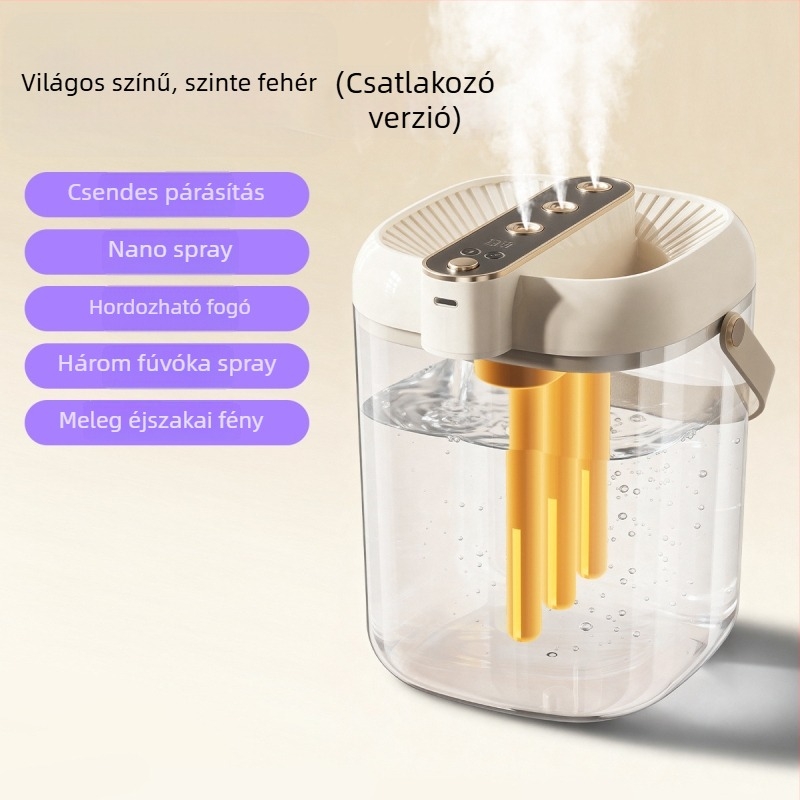 Háztartási párásító 3 kimeneti permettel, USB tápegység, víztartály ≤0,5 L, helyiségig 10 m², zaj 36–45 dB