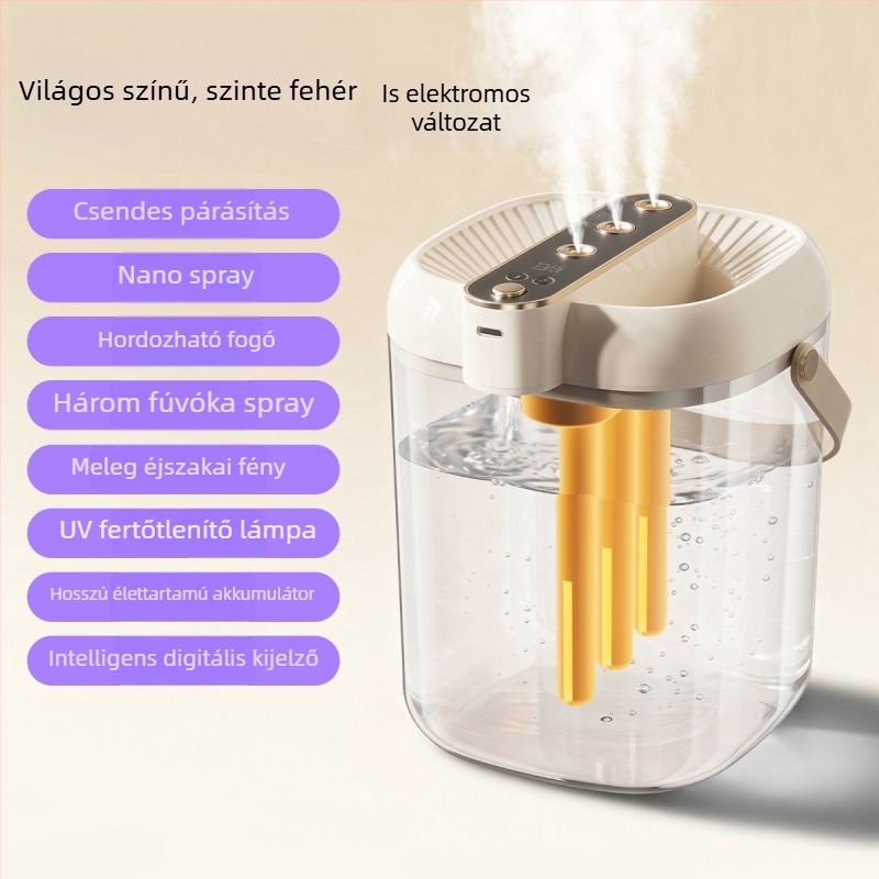 Háztartási párásító 3 kimeneti permettel, USB tápegység, víztartály ≤0,5 L, helyiségig 10 m², zaj 36–45 dB