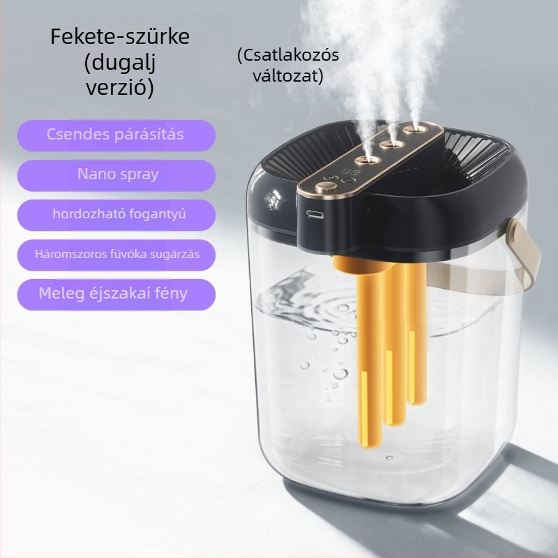Háztartási párásító 3 kimeneti permettel, USB tápegység, víztartály ≤0,5 L, helyiségig 10 m², zaj 36–45 dB