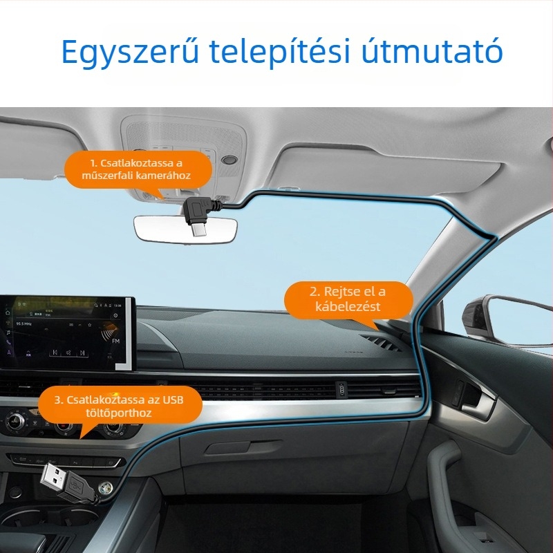 Type-C töltőkábel dash cam-hez, USB-modifikált autós töltőkábel