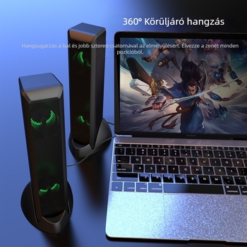 Asztali USB-s játékhangrendszer RGB világítással, 4 hangszórós konfiguráció, 5W teljesítmény, 3D/ virtuális surround hangzás