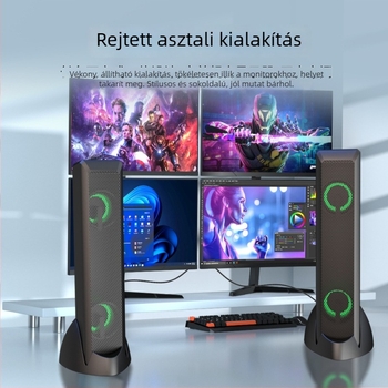 Asztali USB-s játékhangrendszer RGB világítással, 4 hangszórós konfiguráció, 5W teljesítmény, 3D/ virtuális surround hangzás