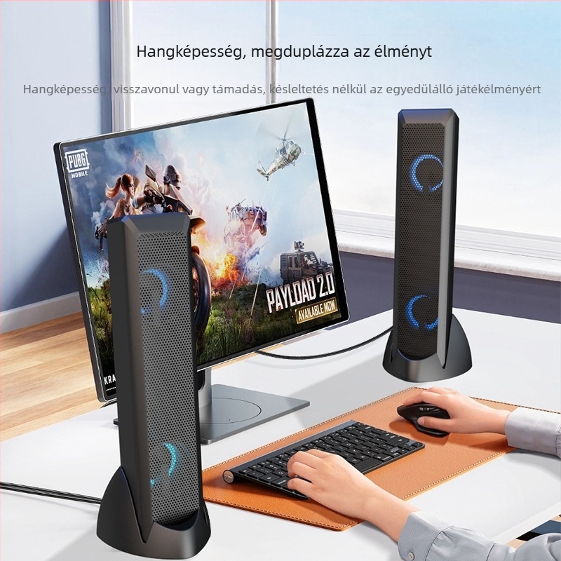 Asztali USB-s játékhangrendszer RGB világítással, 4 hangszórós konfiguráció, 5W teljesítmény, 3D/ virtuális surround hangzás