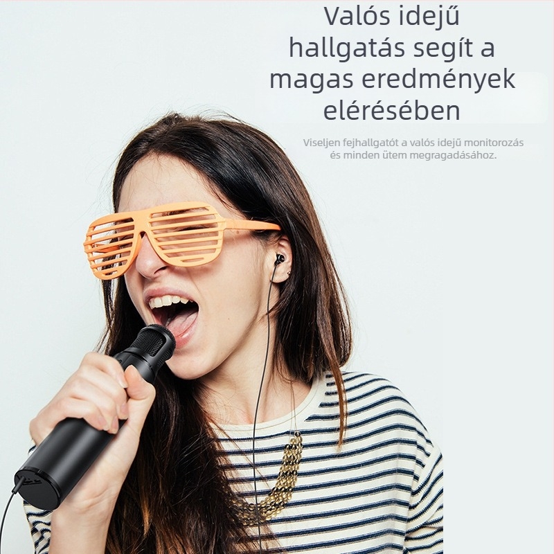 Lebo K1 karaoke mikrofon beépített audió interfésszel, Bluetooth 4.2, 5W×2 teljesítmény, SNR ≥100 dB élő közvetítéshez