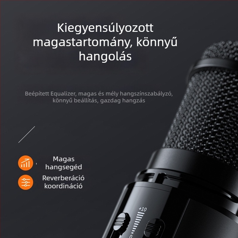 Lebo K1 karaoke mikrofon beépített audió interfésszel, Bluetooth 4.2, 5W×2 teljesítmény, SNR ≥100 dB élő közvetítéshez
