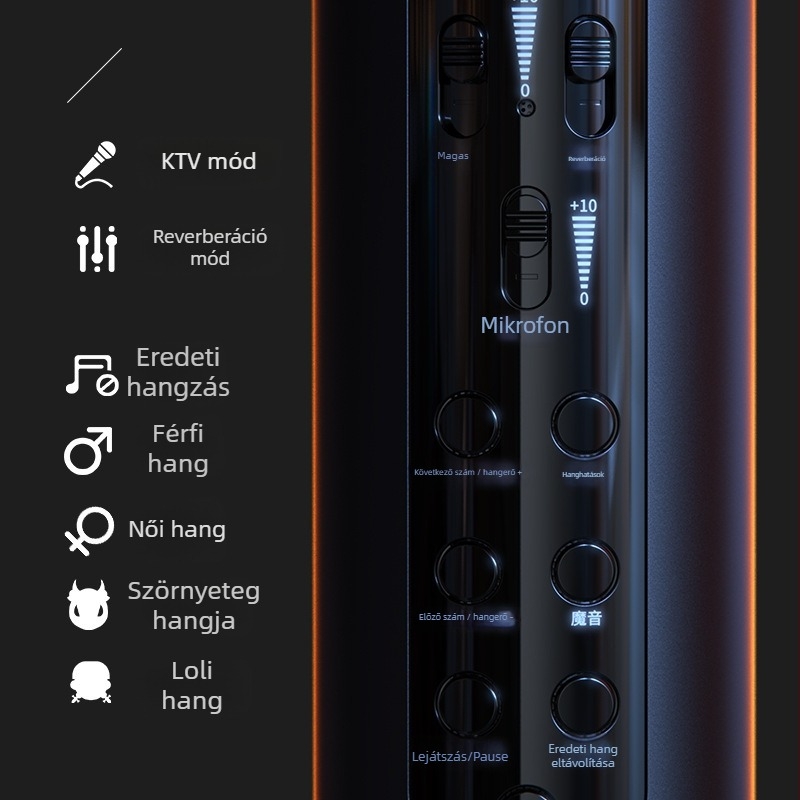 Lebo K1 karaoke mikrofon beépített audió interfésszel, Bluetooth 4.2, 5W×2 teljesítmény, SNR ≥100 dB élő közvetítéshez