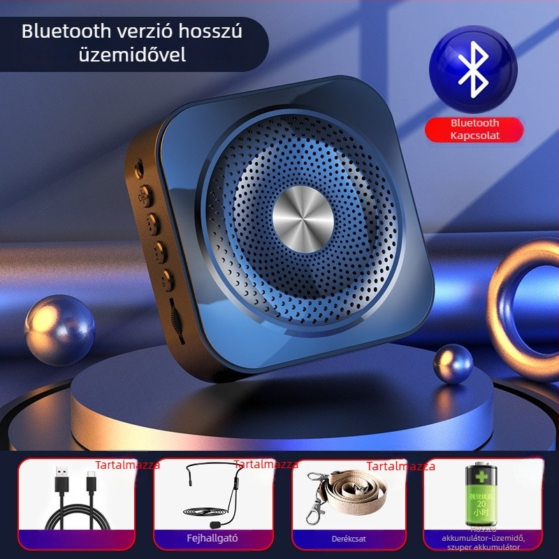 Kordozható hangszóró beépített számítógépes karaoke mikrofonnal, 1200–2000 mAh akkumulátor, 8–12 órás üzemidő, 1 W kimeneti teljesítmény, SNR ≥100 dB